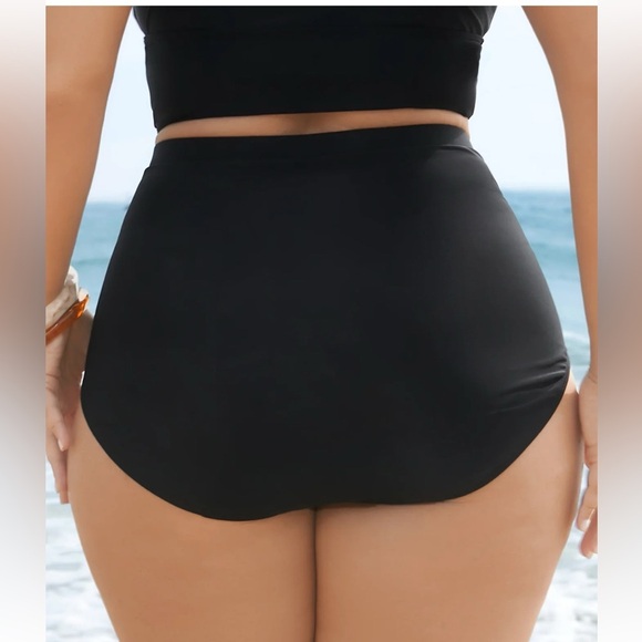 BloomChic Plus Size Plain Patchwork Ruched Swim Bottom - Picture 2 of 6